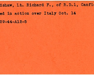 World War II, Vindicator, Richard F. Readshaw, Canfield, killed, Italy, 1944