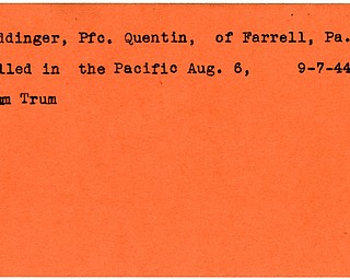 World War II, Vindicator, Quentin Reddinger, Farrell, Pennsylvania, killed, Pacific, 1944, Trumbull