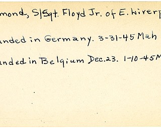 World War II, Vindicator, Floyd Redmond Jr., East Liverpool, wounded, Belgium, Germany, 1945, Mahoning, Trumbull