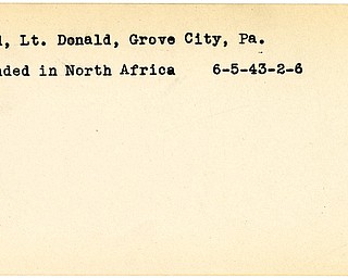 World War II, Vindicator, Donald Reed, Grove City, Pennsylvania, wounded, North Africa, 1943