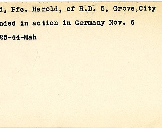 World War II, Vindicator, Harold Reed, Grove City, wounded, Germany, 1944, Mahoning