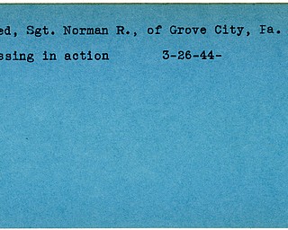 World War II, Vindicator, Norman R. Reed, Grove City, Pennsylvania, missing, 1944
