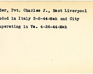 World War II, Vindicator, Charles J. Reeder, East Liverpool, wounded, Italy, 1944, Mahoning, recuperating, Virginia