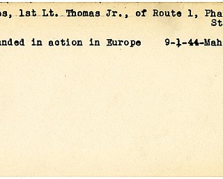 World War II, Vindicator, Thomas Rees Jr., Phalanx Station, wounded, Europe, 1944, Mahoning