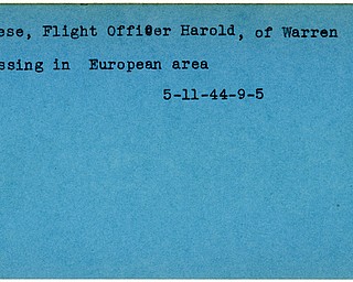 World War II, Vindicator, Harold Reese, Warren, missing, Europe, 1944