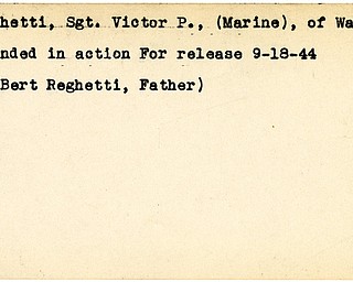 World War II, Vindicator, Victor P. Reghetti, Warren, wounded, 1944, Mr. Bert Reghetti