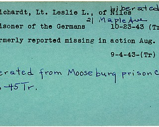 World War II, Vindicator, Leslie L. Reichardt, Niles, missing, prisoner, Germans, Germany, liberated, Mooseburg prison camp, Mooseburg, 1943, 1945, Trumbull