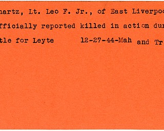 World War II, Vindicator, Leo F. Reinartz Jr., East Liverpool, unofficially reported killed, killed, Leyte, 1944, Mahoning, Trumbull