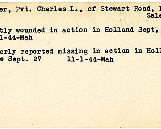 World War II, Vindicator, Charles L. Reiter, Salem, wounded, Holland, missing, 1944, Mahoning