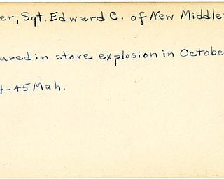 World War II, Vindicator, Edward C. Reiter, New Middletown, injured, wounded, store explosion, 1945, Mahoning