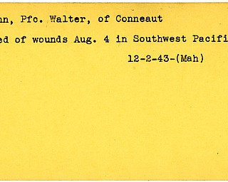 World War II, Vindicator, Walter Renn, Conneaut, died of wounds, wounded, killed, Southwest Pacific, 1943, Mahoning