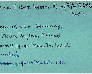 World War II, Vindicator, Lester R. Repine, Butler, prisoner, Germany, Mrs. Meda Repine, liberated, 1945, Mahoning, Trumbull
