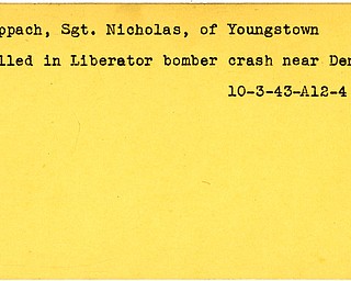 World War II, Vindicator, Nicholas Reppach, Youngstown, killed, Denver, Liberator bomber crash, 1943