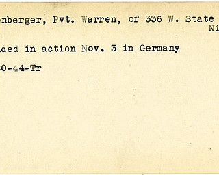 World War II, Vindicator, Warren Resenberger, Niles, wounded, Germany, 1944, Trumbull