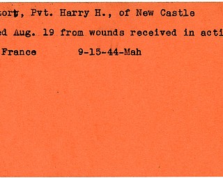 World War II, Vindicator, Harry H. Retort, New Castle, died of wounds, wounded, killed, France, 1944, Mahoning