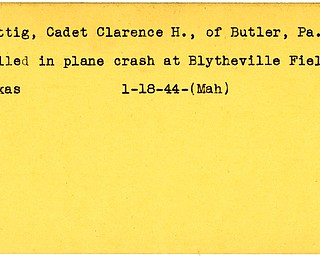 World War II, Vindicator, Clarence H. Rettig, Butler, Pennsylvania, killed, Blytheville Field, Texas, 1944, Mahoning