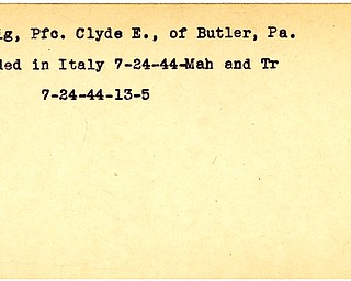 World War II, Vindicator, Clyde E. Rettig, Butler, Pennsylvania, wounded, Italy, 1944, Mahoning, Trumbull