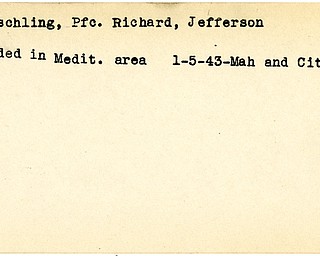 World War II, Vindicator, Richard Reuschling, Jefferson, wounded, Mediterranean, 1943, Mahoning