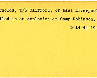 World War II, Vindicator, Clifford Reynolds, East Liverpool, killed, explosion, Camp Robinson, Arkansas, 1944