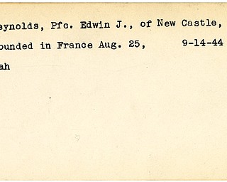 World War II, Vindicator, Edwin J. Reynolds, New Castle, Pennsylvania, wounded, France, 1944, Mahoning