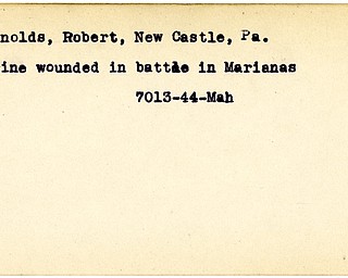 World War II, Vindicator, Robert Reynolds, New Castle, Pennsylvania, wounded, Marianas, 1944, Mahoning