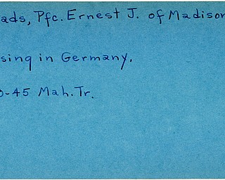 World War II, Vindicator, Ernest J. Rhoads, Madison, missing, Germany, 1945, Mahoning, Trumbull