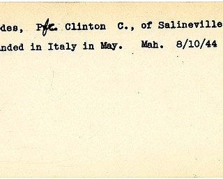 World War II, Vindicator, Clinton C. Rhodes, Salineville, wounded, Italy, Mahoning, 1944