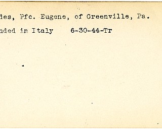 World War II, Vindicator, Eugene Rhodes, Greenville, Pennsylvania, wounded, Italy, 1944, Trumbull