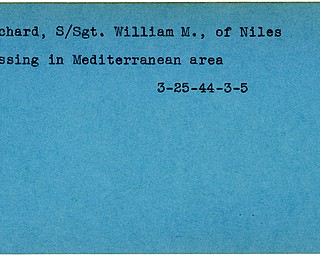 World War II, Vindicator, William M. Richard, Niles, missing, Mediterranean, 1944