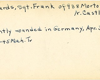 World War II, Vindicator, Frank Richards, New Castle, wounded, Germany, 1945, Mahoning, Trumbull