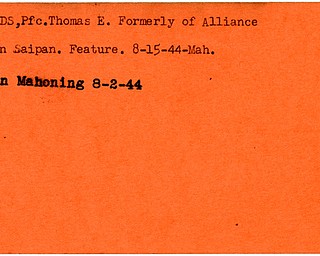 World War II, Vindicator, Thomas E. Richards, Alliance, died, Saipan, 1944, Mahoning