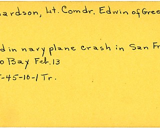 World War II, Vindicator, Edwin Richardson, Greenville, Pennsylvania, killed, navy plane crash, San Franciso Bay, 1945, Trumbull