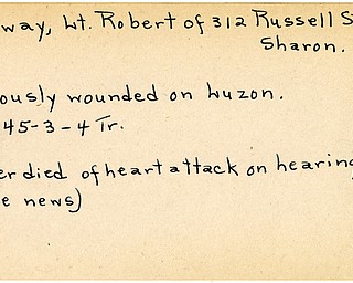 World War II, Vindicator, Robert Ridgway, Sharon, wounded, Luzon, 1945, mother died of heart attack on hearing above news