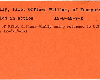 World War II, Vindicator, William Rielly, Youngstown, killed, 1942, body returned to U.S., 1948