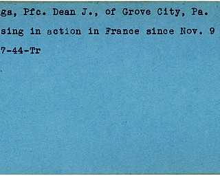 World War II, Vindicator, Dean J. Riggs, Grove City, Pennsylvania, missing, France, 1944, Trumbull