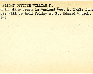 World War II, Vindicator, William F. Riley, killed, England, 1942, funeral, St. Edward Church, 1949