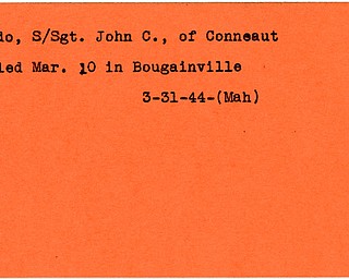 World War II, Vindicator, John C. Rindo, Conneaut, killed, Bougainville, 1944, Mahoning