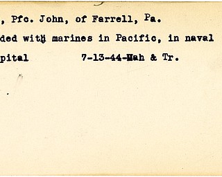 World War II, Vindicator, John Ring, Farrell, Pennsylvania, wounded, Pacific, naval hospital, 1944, Mahoning, Trumbull