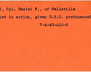World War II, Vindicator, Daniel F. Rini, Wellsville, killed, D.S.C, posthumously, 1943