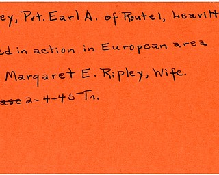 World War II, Vindicator, Earl A. Ripley, Leavittsburg, killed, Europe, Mrs. Margaret E. Ripley, 1945, Trumbull