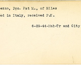 World War II, Vindicator, Pat M. Riviezzo, Niles, wounded, Italy, Purple Heart, 1944, Mahoning, Trumbull