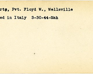 World War II, Vindicator, Floyd W. Roberts, Wellsville, wounded, Italy, 1944, Mahoning