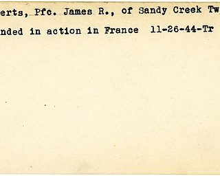 World War II, Vindicator, James R. Roberts, Sandy Creek Township, wounded, France, 1944, Trumbull