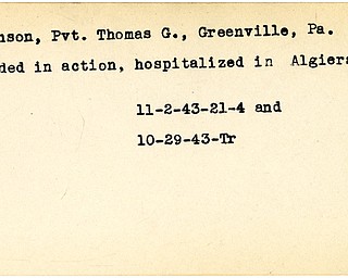 World War II, Vindicator, Thomas G. Robinson, Greenville, Pennsylvania, wounded, hospitalized, Algiers, 1943, Trumbull