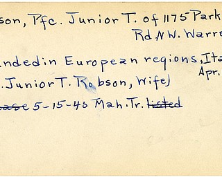 World War II, Vindicator, Junior T. Robson, Warren, wounded, Europe, Italy, Mrs. Junior T. Robson, 1945, Mahoning, Trumbull