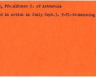 World War II, Vindicator, Alfonso C. Rocco, Ashtabula, killed, Italy, 1944, Mahoning
