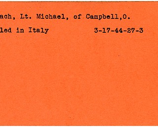 World War II, Vindicator, Michael Rohach, Campbell, Ohio, killed, Italy, 1944