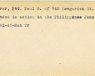 World War II, Vindicator, Paul R. Rohrer, Salem, wounded, Philippines, 1945, Mahoning, Trumbull