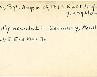 World War II, Vindicator, Angelo Ronci, Youngstown, wounded, Germany, 1945, Mahoning, Trumbull