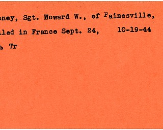 World War II, Vindicator, Howard W. Rooney, Painesville, killed, France, 1944, Mahoning, Trumbull